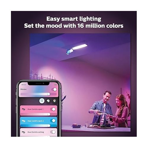 필립스 Philips Hue Centris Smart LED Ceiling Spotlight Fixture, White - White and Color Ambiance Color-Changing Light - 2 Lights - Control with App - Works with Alexa, Google Assistant, and Apple Homekit