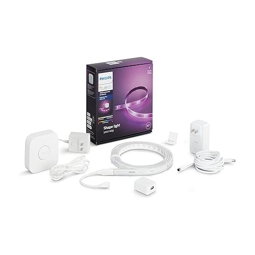 필립스 Philips Hue Lightstrip Starter Kit + Extension (1 Hue Hub, 9ft lightstrip, Power Plug), Sync with Music, Compatible with Alexa, Apple HomeKit, Google Assistant