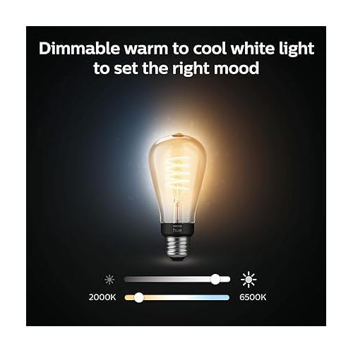 필립스 Philips Hue Smart 40W ST19 Filament LED Bulb - White Ambiance Warm-to-Cool White Light - 4 Pack - 550LM - E26 - Indoor - Control with Hue App - Works with Alexa, Google Assistant and Apple Homekit