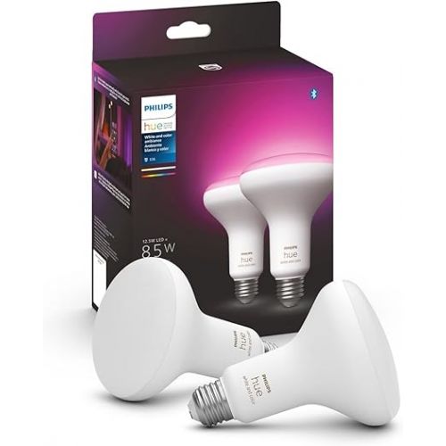 필립스 Philips Hue White and Color Ambiance Smart Light Starter Kit, Includes (2) 60W A19 Smart Bulbs with Hue Bridge & White & Color Ambiance BR30 LED Smart Bulbs, 16 Million Colors (Hue Hub Required) 2