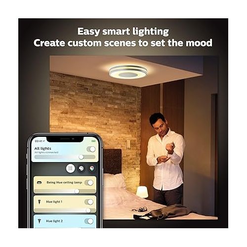필립스 Philips Hue Being Ceiling Light, Black - White Ambiance, Smart, LED Light - Pack of 1 - Control with Hue App - Compatible with Alexa, Google Assistant, and Apple Homekit