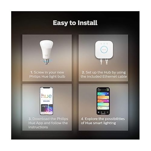 필립스 Philips Hue White and Color Ambiance LED Smart Light Bulb Starter Kit, 3 A19 Smart Bulbs & 1 Hue Hub (Works with Alexa, Apple HomeKit & Google Assistant)