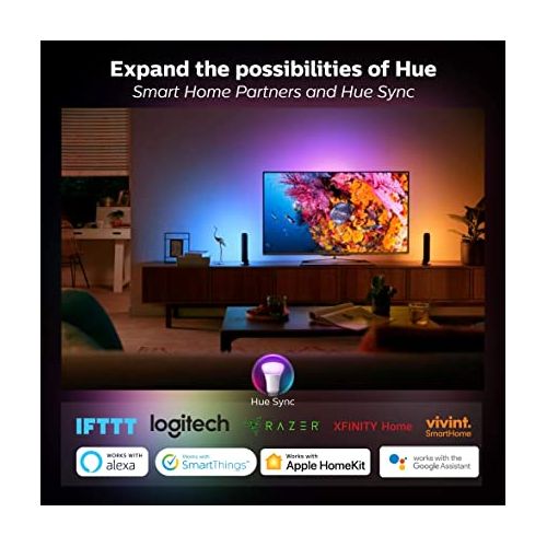 필립스 Philips Hue White and Color Ambiance LED Smart Light Bulb Starter Kit, 3 A19 Smart Bulbs & 1 Hue Hub (Works with Alexa, Apple HomeKit & Google Assistant)