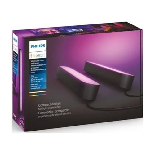 필립스 Philips Hue Smart Play Light Bar Base Kit, Black - White & Color Ambiance LED Color-Changing Light - 2 Pack - Requires Bridge - Control with App - Works with Alexa, Google Assistant and Apple HomeKit