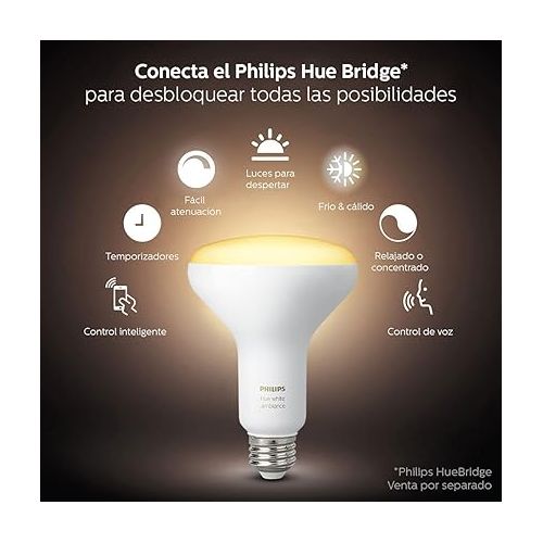 필립스 Philips Hue 2-Pack White Ambiance BR30 60W Equivalent Dimmable LED Smart Flood Light (Works with Alexa Apple and Google Assistant) (466508)