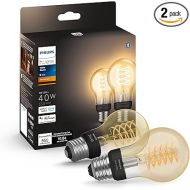 Philips Hue Smart 40W A19 Filament LED Bulb - Soft Warm White Light - 2 Pack - 550LM - E26 - Indoor