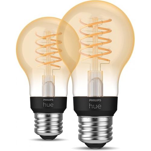 필립스 Philips Hue Smart 40W A19 Filament LED Bulb - Soft Warm White Light - 2 Pack - 550LM - E26 - Indoor