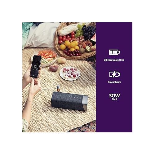 필립스 PHILIPS S7505 Wireless Bluetooth Speaker with Built-in Power-Bank, Large Bold Sound, Up to 20 Hours Playtime, IPX7 Waterproof, Shower Ready, Large Size, Gray