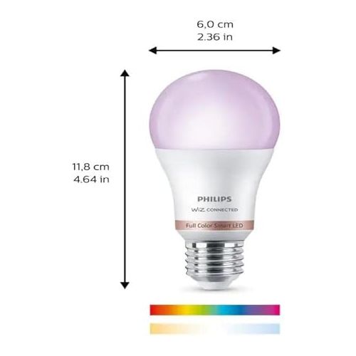 필립스 PHILIPS Color and Tunable White A19 LED 60W Equivalent Dimmable Wi-Fi Wiz Connected Smart LED Light Bulb, Easy Control with App or Voice, Works with Alexa, Google Assistant, Siri Shortcuts (4-Pack)