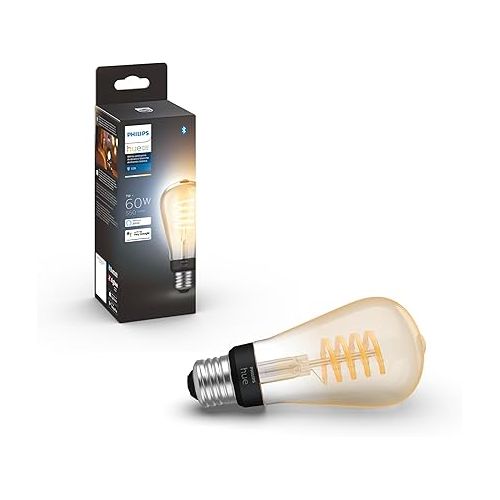 필립스 Philips Hue 7W ST19 White Ambiance LED Smart Vintage Edison Filament Bulb, Warm - Pack of 1 - E26 & Smart 75W A19 LED Bulb - White and Color Ambiance Color-Changing Light - 1 Pack