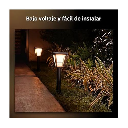 필립스 Philips Hue Econic White & Color Ambiance Outdoor Smart Pathway light Base Kit (Hue Hub Required), 1 pathway light + mounting kit, Works with Alexa, Black