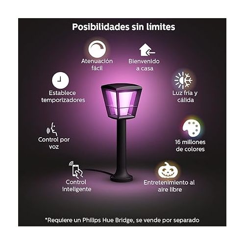 필립스 Philips Hue Econic White & Color Ambiance Outdoor Smart Pathway light Base Kit (Hue Hub Required), 1 pathway light + mounting kit, Works with Alexa, Black