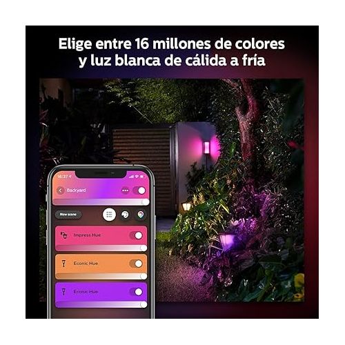 필립스 Philips Hue Econic White & Color Ambiance Outdoor Smart Pathway light Base Kit (Hue Hub Required), 1 pathway light + mounting kit, Works with Alexa, Black