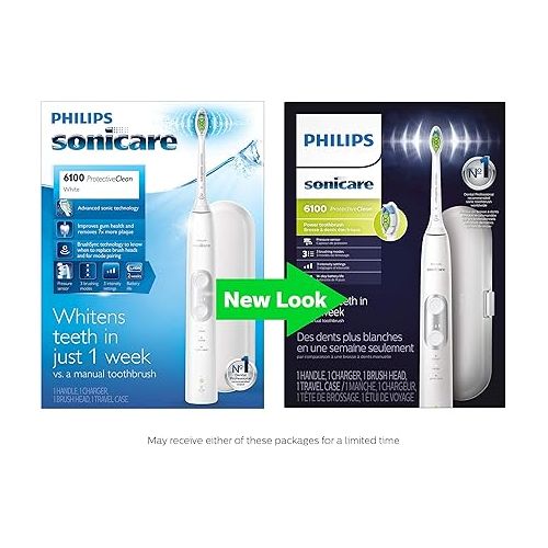 필립스 Philips Sonicare ProtectiveClean 6100 Rechargeable Electric Power Toothbrush, White, HX6877/21