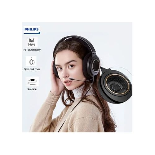 필립스 Philips Over The Ear Studio Headphones for Recording Open Back Gaming Headset with Microphone Studio Monitor Headphones for PC DJ Music Piano Guitar with Detachable Mic and Audio Jack SHP9600MB