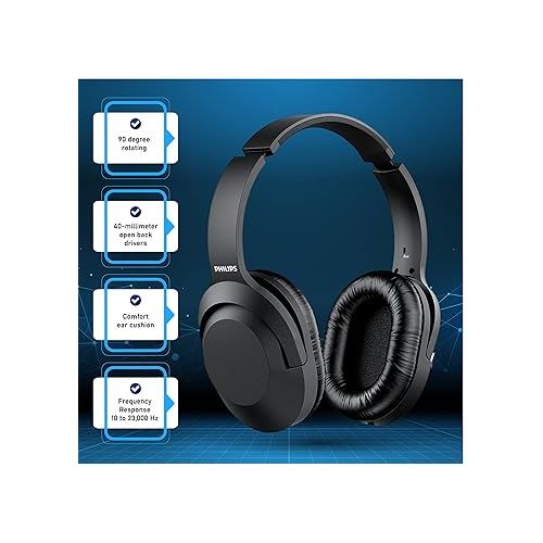 필립스 PHILIPS Over Ear Wired Stereo Headphones for Podcasts, Studio Monitoring and Recording Headset for Computer, Keyboard and Guitar with 6.3 mm (1/4