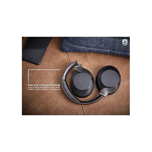 필립스 PHILIPS PH805 Active Noise Canceling (ANC) Over Ear Wireless Bluetooth Performance Headphones w/Hi-Res Audio, Comfort Fit and 30 Hours of Playtime (TAPH805BK)