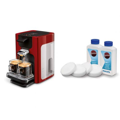 필립스 Philips Senseo HD7865/80 Quadrante Kaffeepadmaschine, XL-Wassertank, rot mit Fluessigentkalker CA6520/00