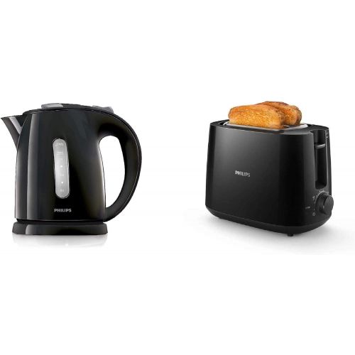 필립스 Philips HD4646/20 Serie Wasserkocher (1,5 Liter, 2400 Watt, Anti-Kalk), schwarz + Philips HD2581/90 Toaster, integrierter Broetchenaufsatz, 8 Braunungsstufen, schwarz