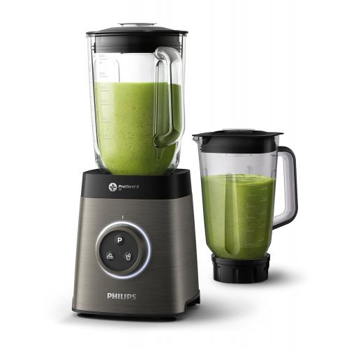 필립스 Philips HR3657/90 Standmixer - Premium Smoothie-Maker (1.400 Watt, 35.000 Umdrehungen/Min., 2,0L Mixbehalter (Glas), Ice-Crush Funktion, zusatzlicher Mixbehalter, spuelmaschinenfest