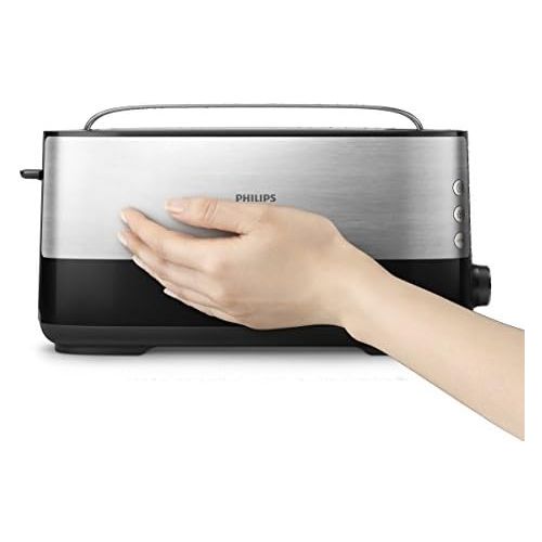 필립스 Philips Langschlitztoaster (Edelstahl) 8 Braunungsstufen, Broetchenaufsatz, 950 Watt, schwarz HD2692/90