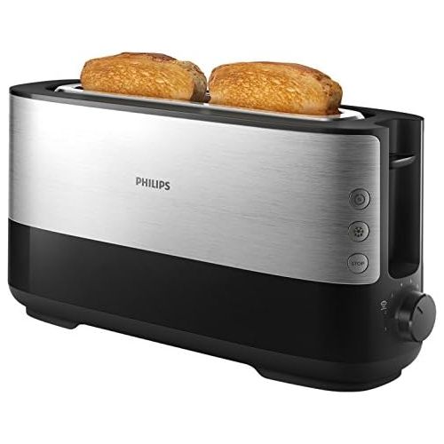 필립스 Philips Langschlitztoaster (Edelstahl) 8 Braunungsstufen, Broetchenaufsatz, 950 Watt, schwarz HD2692/90