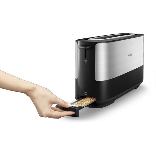 필립스 Philips Langschlitztoaster (Edelstahl) 8 Braunungsstufen, Broetchenaufsatz, 950 Watt, schwarz HD2692/90