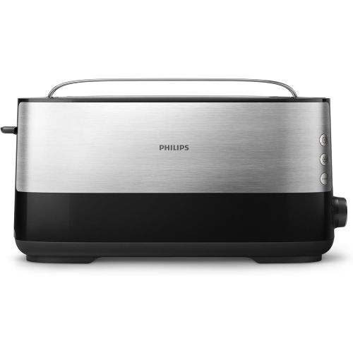 필립스 Philips Langschlitztoaster (Edelstahl) 8 Braunungsstufen, Broetchenaufsatz, 950 Watt, schwarz HD2692/90