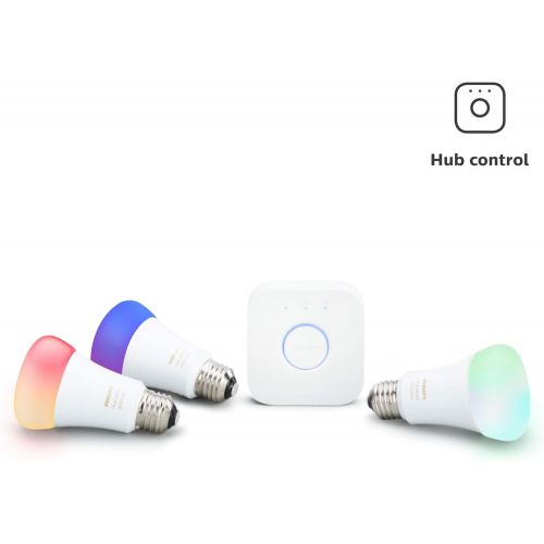 필립스 [아마존 핫딜]  [아마존핫딜]Philips Hue White and Color Ambiance LED Smart Light Bulb Starter Kit, 3 A19 Smart Bulbs & 1 Hue Hub (Works with Alexa, Apple HomeKit & Google Assistant)