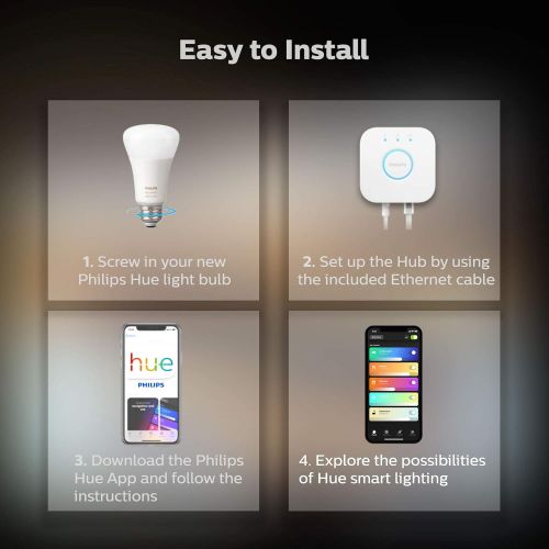 필립스 [아마존 핫딜]  [아마존핫딜]Philips Hue White and Color Ambiance LED Smart Light Bulb Starter Kit, 3 A19 Smart Bulbs & 1 Hue Hub (Works with Alexa, Apple HomeKit & Google Assistant)