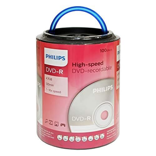 필립스 [아마존베스트]Philips 16X DVD-R Media 100 Pack in Spindle with Handle (DM4S6H00F/17)