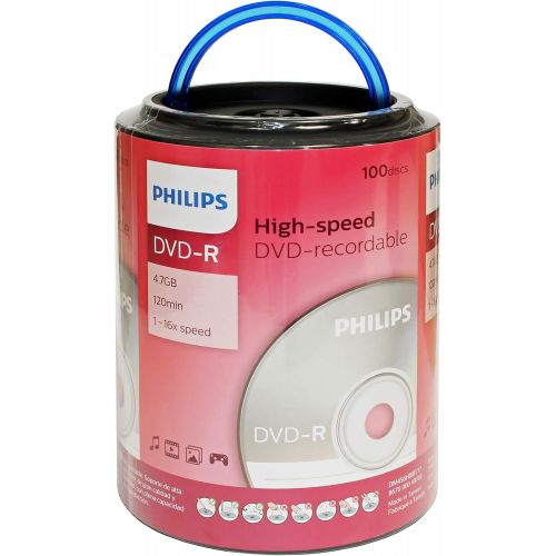 필립스 [아마존베스트]Philips 16X DVD-R Media 100 Pack in Spindle with Handle (DM4S6H00F/17)