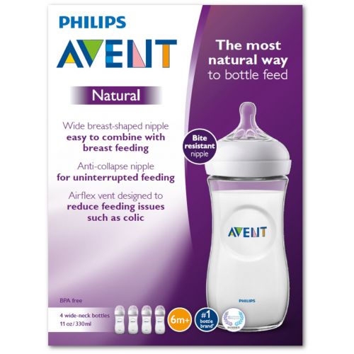 필립스 [아마존베스트]Philips AVENT Philips Avent Natural Baby Bottle, Clear, 11oz, 4pk, SCF016/47