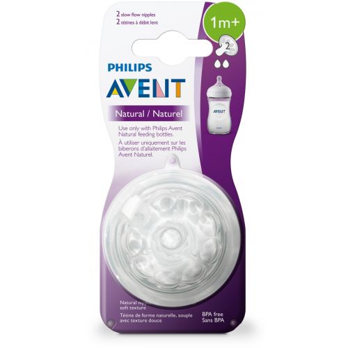 필립스 [아마존베스트]Philips AVENT Philips Avent Natural Baby Bottle Nipple, Slow Flow Nipple 1M+, 2pk, SCF652/23