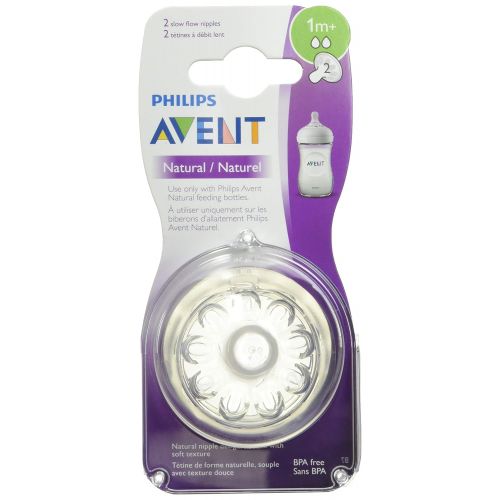 필립스 [아마존베스트]Philips AVENT Philips Avent Natural Baby Bottle Nipple, Slow Flow Nipple 1M+, 2pk, SCF652/23