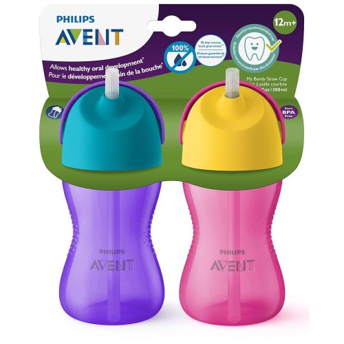 필립스 [아마존베스트]Philips AVENT Philips Avent My Bendy Straw Cup, 10oz, 2pk, Pink/Purple, SCF792/22