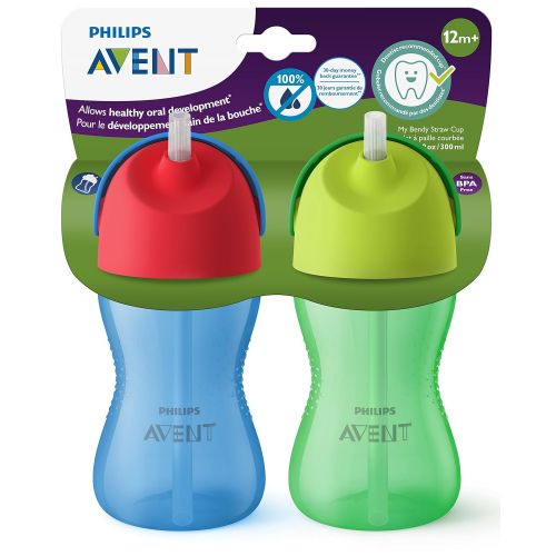 필립스 [아마존베스트]Philips AVENT Philips Avent My Bendy Straw Cup, 10oz, 2pk, Blue/Green, SCF792/21