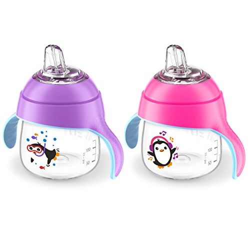 필립스 [아마존베스트]Philips AVENT Philips Avent Premium Spout Penguin Cup 7oz - Double, Pink/Purple SCF751/29