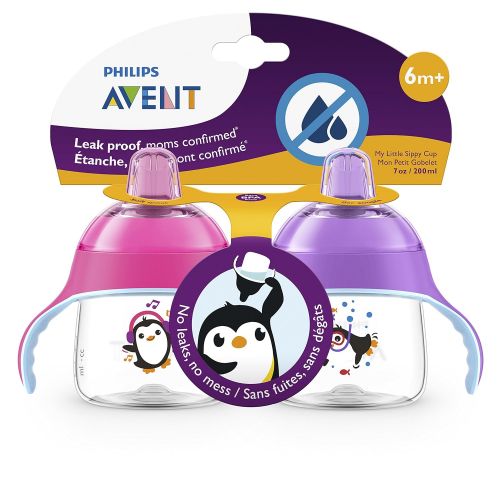 필립스 [아마존베스트]Philips AVENT Philips Avent Premium Spout Penguin Cup 7oz - Double, Pink/Purple SCF751/29