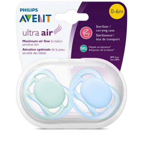 필립스 [아마존베스트]Philips AVENT Philips Avent Ultra Air Pacifier, 0-6 months, blue/green, 2 pack, SCF244/20