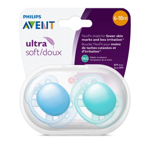 필립스 [아마존베스트]Philips AVENT Philips Avent Ultra Soft Pacifier, 6-18 months, Blue/Teal, 2 pack, SCF212/22
