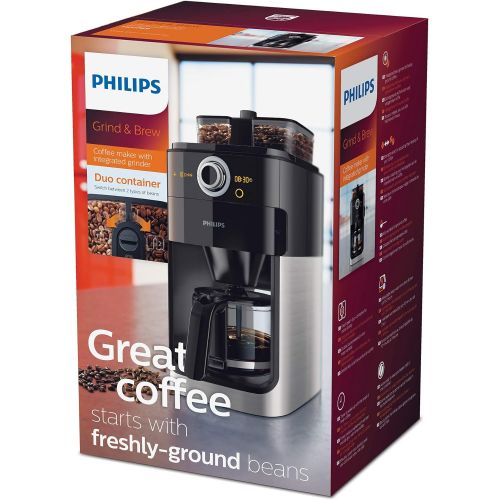 필립스 [아마존 핫딜]  [아마존핫딜]PHILIPS Philips Grind und Brew HD7769/00 Filterkaffeemaschine (mit Mahlwerk, Timer, doppeltes Bohnenfach) edelstahl/schwarz