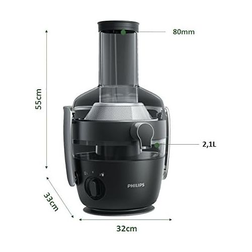 필립스 Philips HR1919/70 Entsafter, FiberBoost, QuickClean Technologie, Vorspuelfunktion, 1000 W, schwarz mit Zitruspressenaufsatz