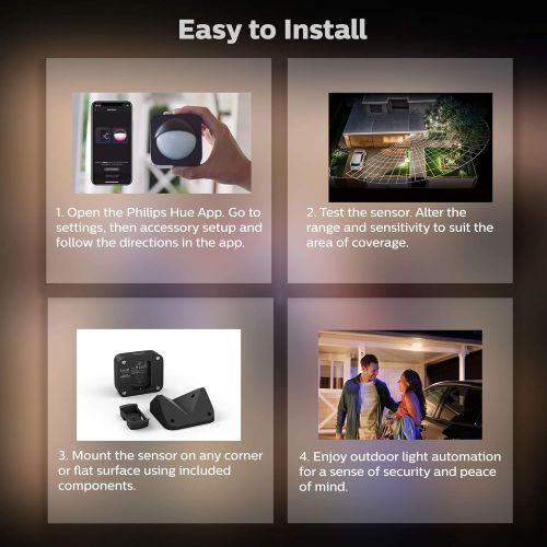 필립스 Philips Hue Dusk-to-Dawn Outdoor Motion Sensor for Smart Home, Wireless & Easy to Install (Hue Hub Required, for use with Philips Hue Smart Lights)