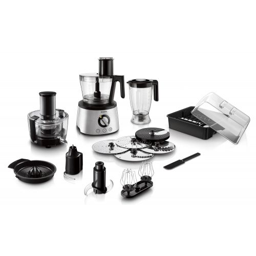 필립스 Philips HR7778/00 Kuechenmaschine (1.300 Watt, inkl. Knethaken, Entsafter, Standmixer und Zitruspresse) schwarz/silber