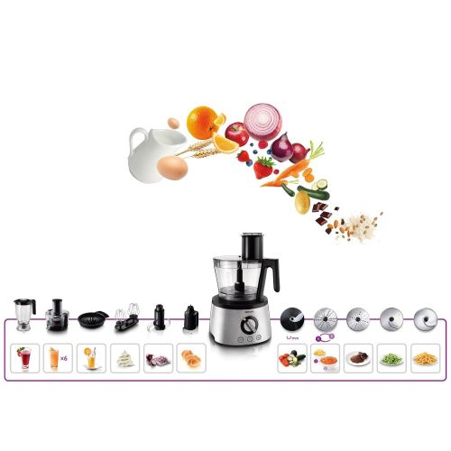 필립스 Philips HR7778/00 Kuechenmaschine (1.300 Watt, inkl. Knethaken, Entsafter, Standmixer und Zitruspresse) schwarz/silber