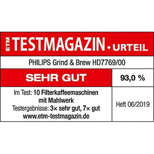 필립스 Philips Grind und Brew HD7769/00 Filterkaffeemaschine (mit Mahlwerk, Timer, doppeltes Bohnenfach) edelstahl/schwarz