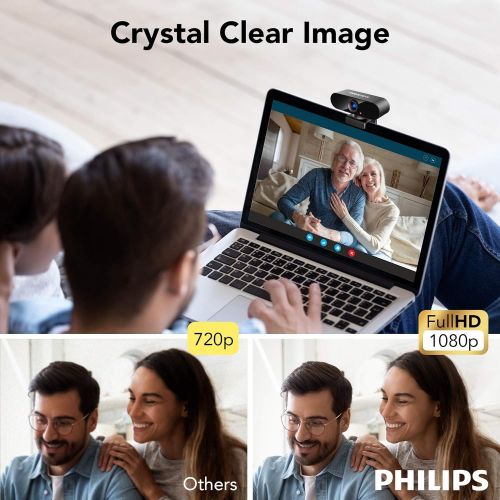 필립스 Philips Webcam with Microphone, Full HD 1080P, USB Computer Camera, Plug and Play, 360° Rotate, for PC Video Conferencing/Calling/Gaming, Laptop/Desktop Mac, Skype/YouTube/Zoom/Fac