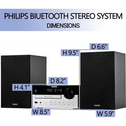 필립스 PHILIPS Bluetooth Stereo System for Home with CD Player, MP3, USB, Audio in, FM Radio, Bass Reflex Speaker, 60W, Remote Control Included