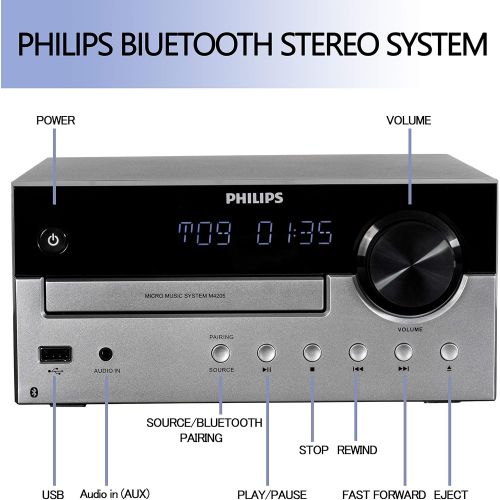 필립스 PHILIPS Bluetooth Stereo System for Home with CD Player, MP3, USB, Audio in, FM Radio, Bass Reflex Speaker, 60W, Remote Control Included